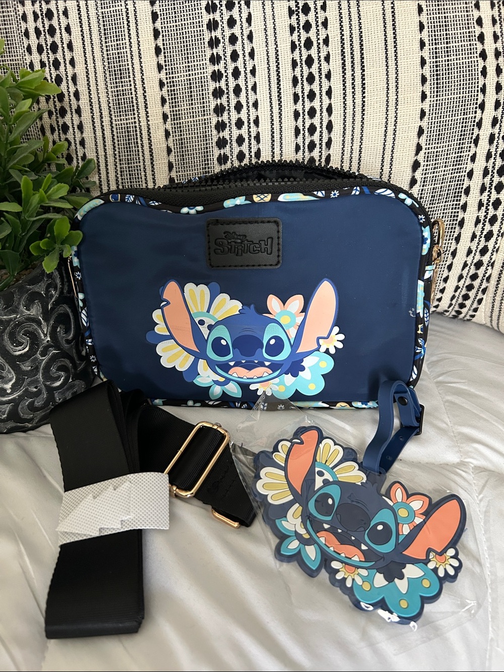 Disney Stitch Navy Crossbody Bag and luggage tag NWT